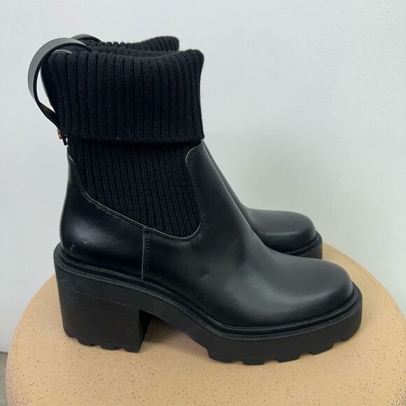 Zara Women’s Black Ribbed Sock Ankle Boots With Track Sole - Picture 5 of 13
